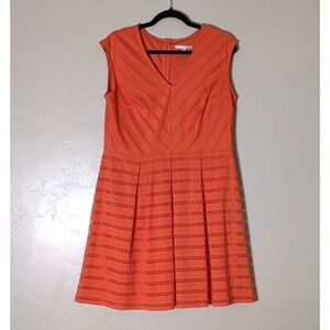 Studio One New York Dress Size 14 Coral Eyelet Fit & Flare Sleeveless Summer